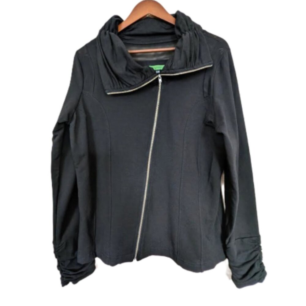 Ingreen Black Asymmetrical Zip Jacket Ruched Bamboo Blend Athleisure Mesh XL